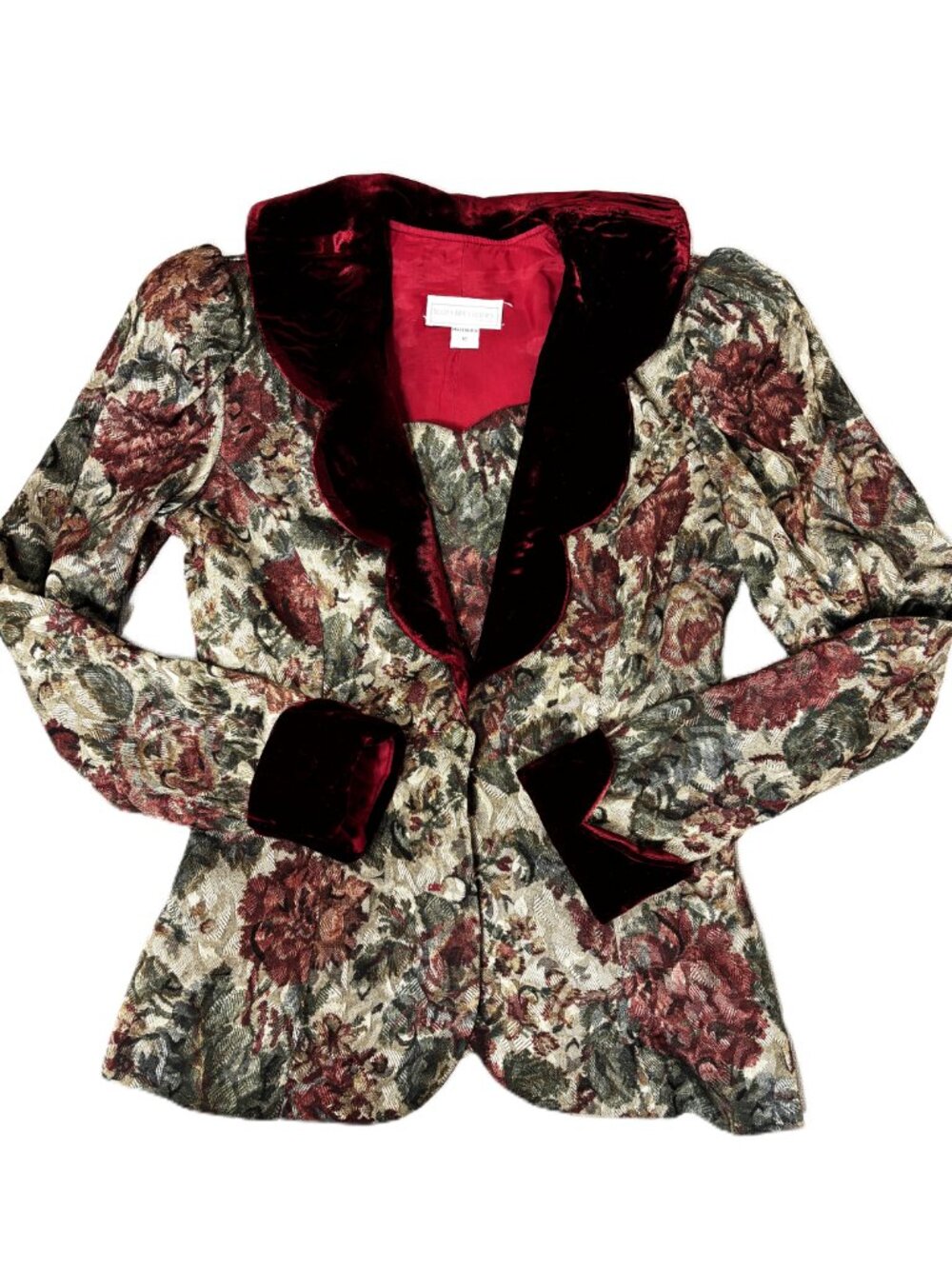 VTG 90’s Scott McClintock Wine Floral Button Jacket Top Sz 12 - Picture 3 of 12